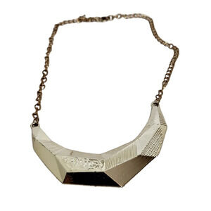 Angular Bib Necklace Silver Tone Modernist